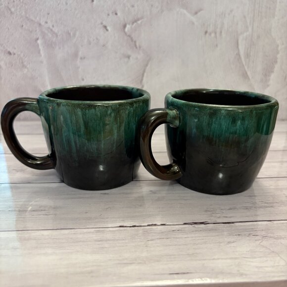 Blue Mountain Mug Set w/ Handle Drip Glaze Redware Mid Century (SKU: 212MI) - Picture 8 of 12